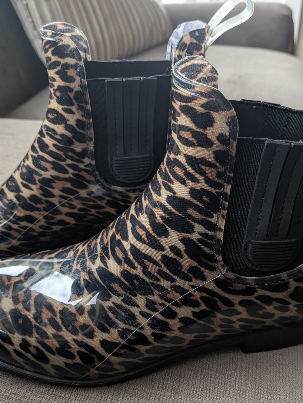 Leopard Print Rain Chelsea Boots - Women